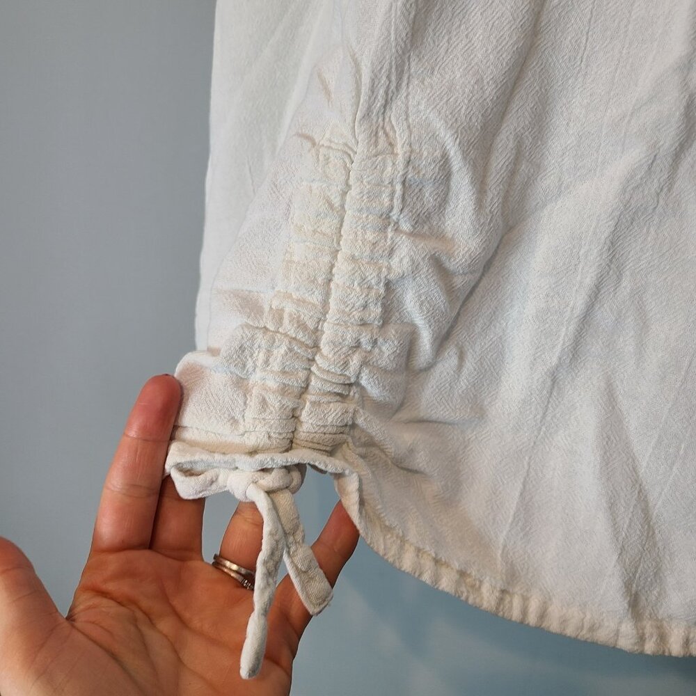 Oh My Gauze! Cream Short Sleeve Scoop Neck Top with Drawstring - Picture 6 of 7